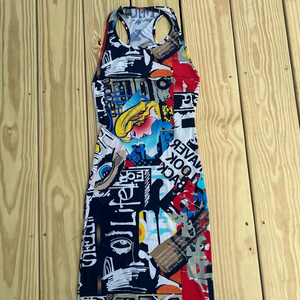 Colorful Graphic Backless Dress